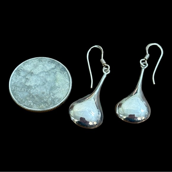 Sterling Silver Teardrop Pierced Wires Earrings 1.5” EUC - Picture 2 of 4